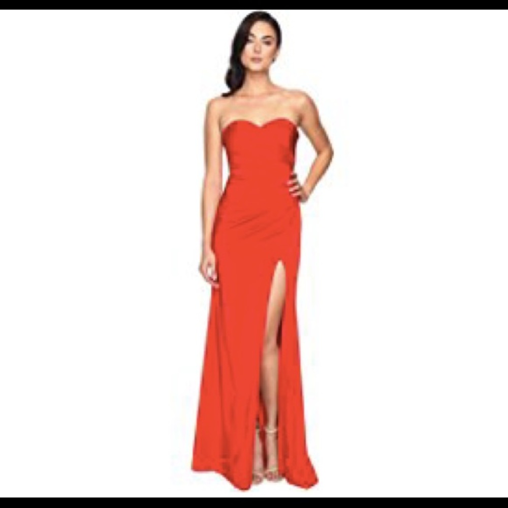 Faviana Faille Satin Strapless w/ Side Slit